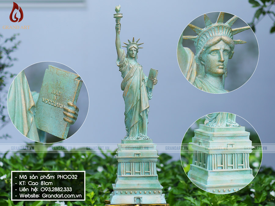 Tượng Nữ Thần Tư Do bằng composite cao 81cm màu xanh rêu giả cổ