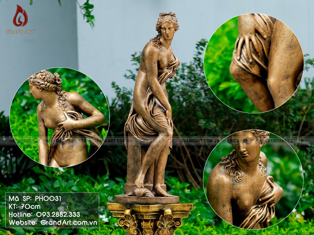 tượng Venus rising from the waves bằng composite cao 70cm màu đồng giả cổ