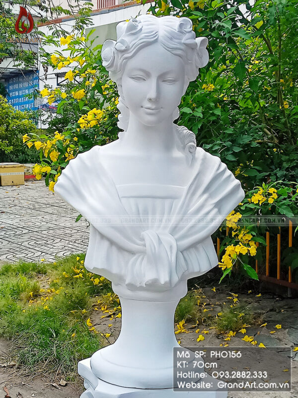 tượng bán thân - đầu tượng thạch cao cô gái hoa hồng cao 70cm