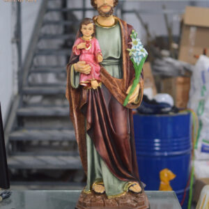 Tượng Thánh Giuse bế Chúa vẽ màu giả cổ cao 80cm