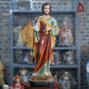 Tượng Thánh Giuse Cầm Hoa Huệ Bằng Composite Sơn Màu Cao 80Cm
